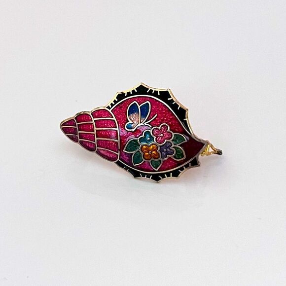 Vintage Cloisonné Seashell Scarf Clip - Picture 1 of 5